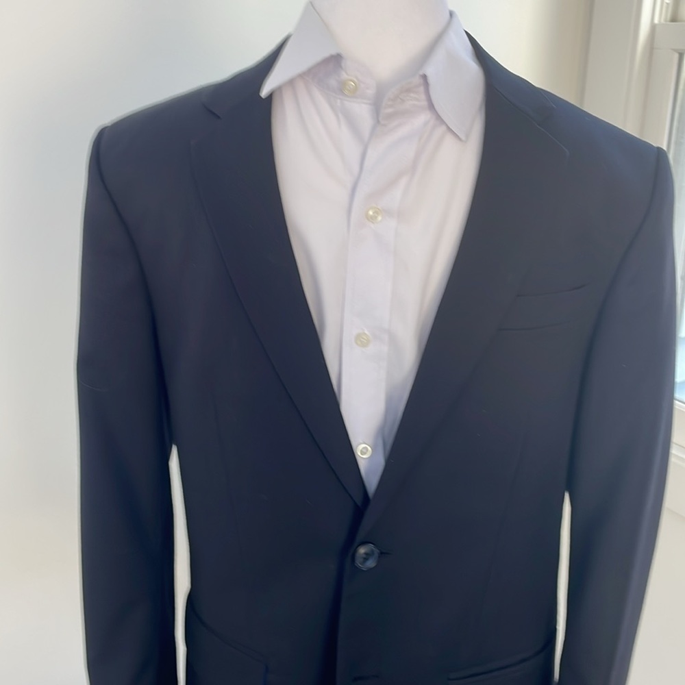 Men suit hand tailored black with pants and white shirt. Slim 14-16years